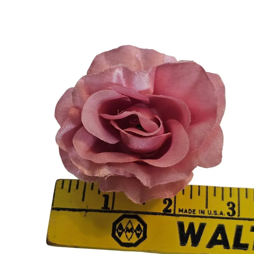 105 Pink Satin Rose Heads Lot Open Roses Buds Stemless Wedding Craft Flower